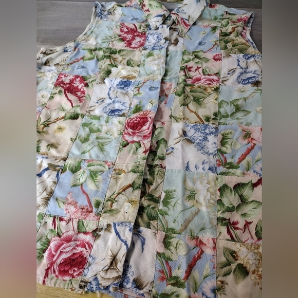 Liz Claiborne Lizwear floral print patchwork sleeveless button front top size XL - Picture 6 of 10